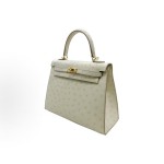 HERMES Kelly 25 Gold Buckle Kelly Bag single-shoulder handbag 25 Women\'s 8L Beton Glacier White